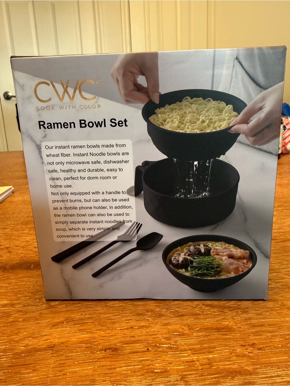 CWC Black Ramen Bowl Set with Utensils